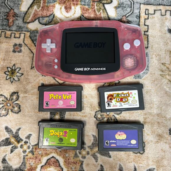 Nintendo Game Boy Advance Console - Clear Fuchsia Pink W/ Case & 4 Games - Picture 4 of 16